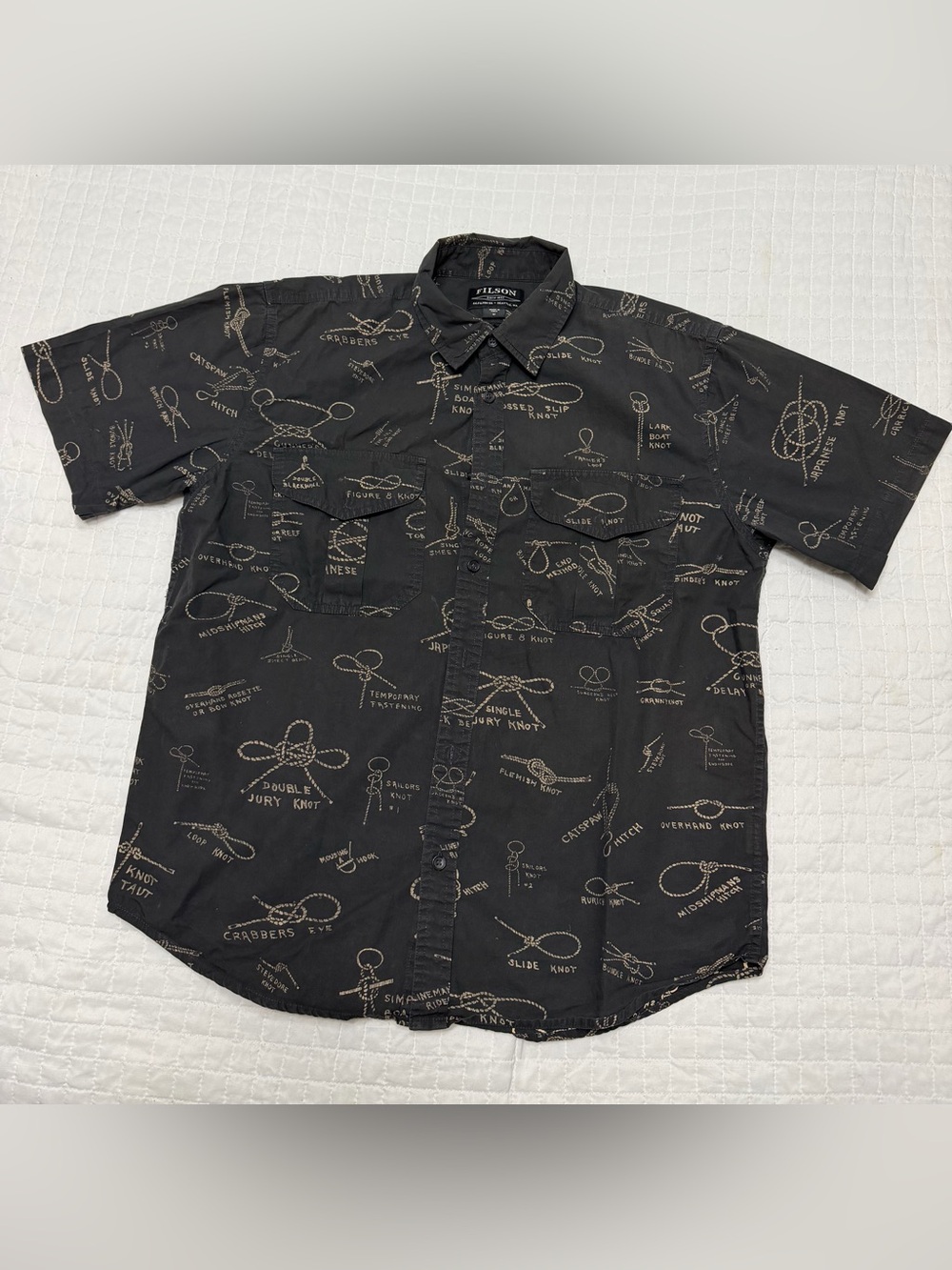 Filson Short Sleeve Button Up Shirt Nautical Knot Print Size M
